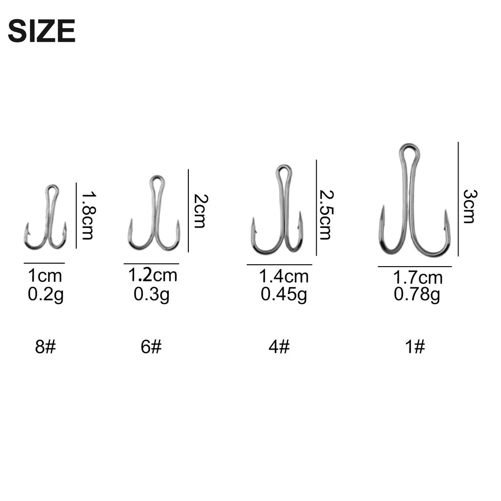 50pcs Dual Fishing Hooks Set with Box - 5 Sizes, Sharpened