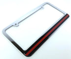 License Plate Frame Thin Red Line Chrome Premium for Made in USA Firefighter