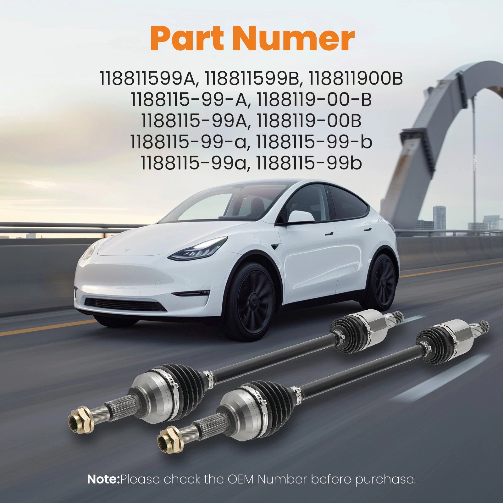 2X Front Halfshaft CV Axle for Tesla Model Y (2020–2023) 1188115-99-B