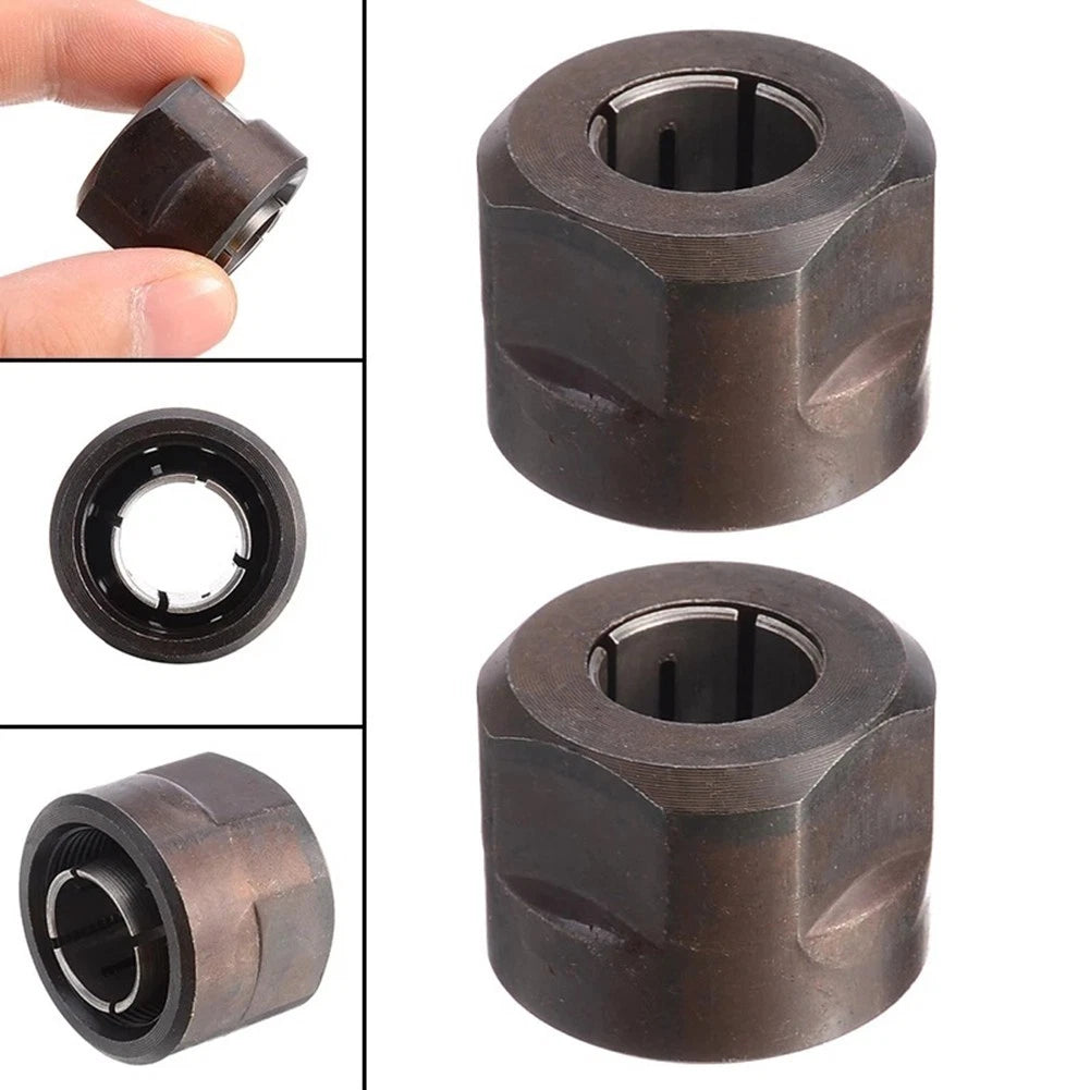 Set of 2 Collet Nuts for Plunge Router 1/2" (12.7mm) Metal Black