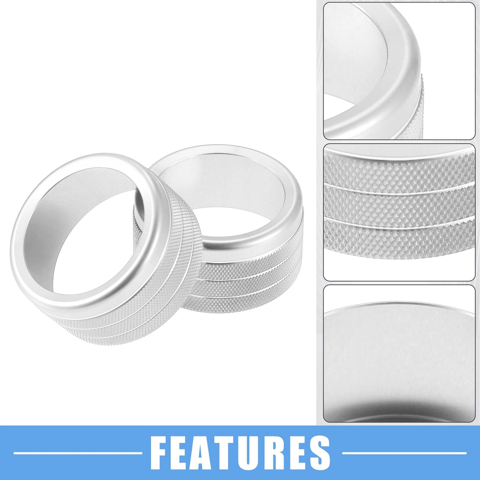 Set of 2 AC Control Switch Knob Covers for Toyota Tundra (2014–2021) Silver Tone