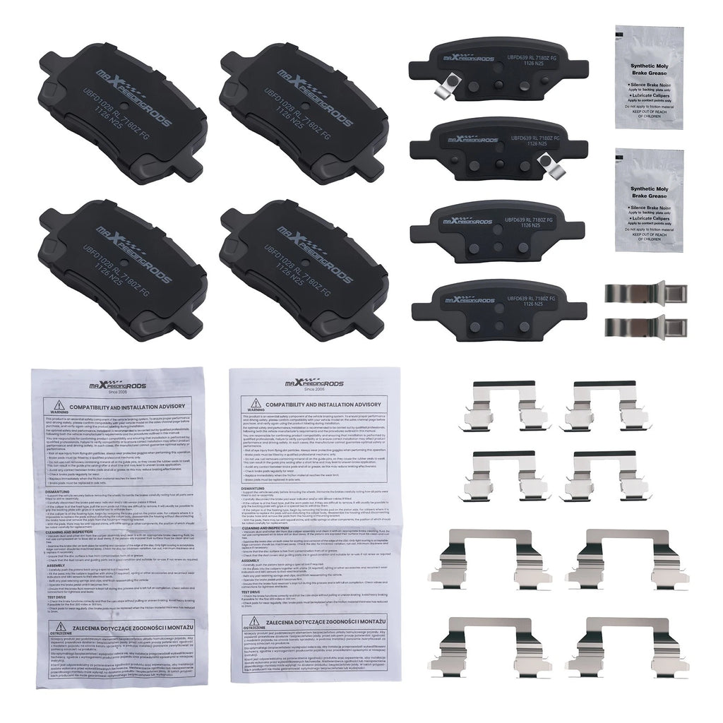 Set of 4 Ceramic Brake Pads for Chevrolet Malibu Pontiac G6 (2004–2012) P-1160 P-1033