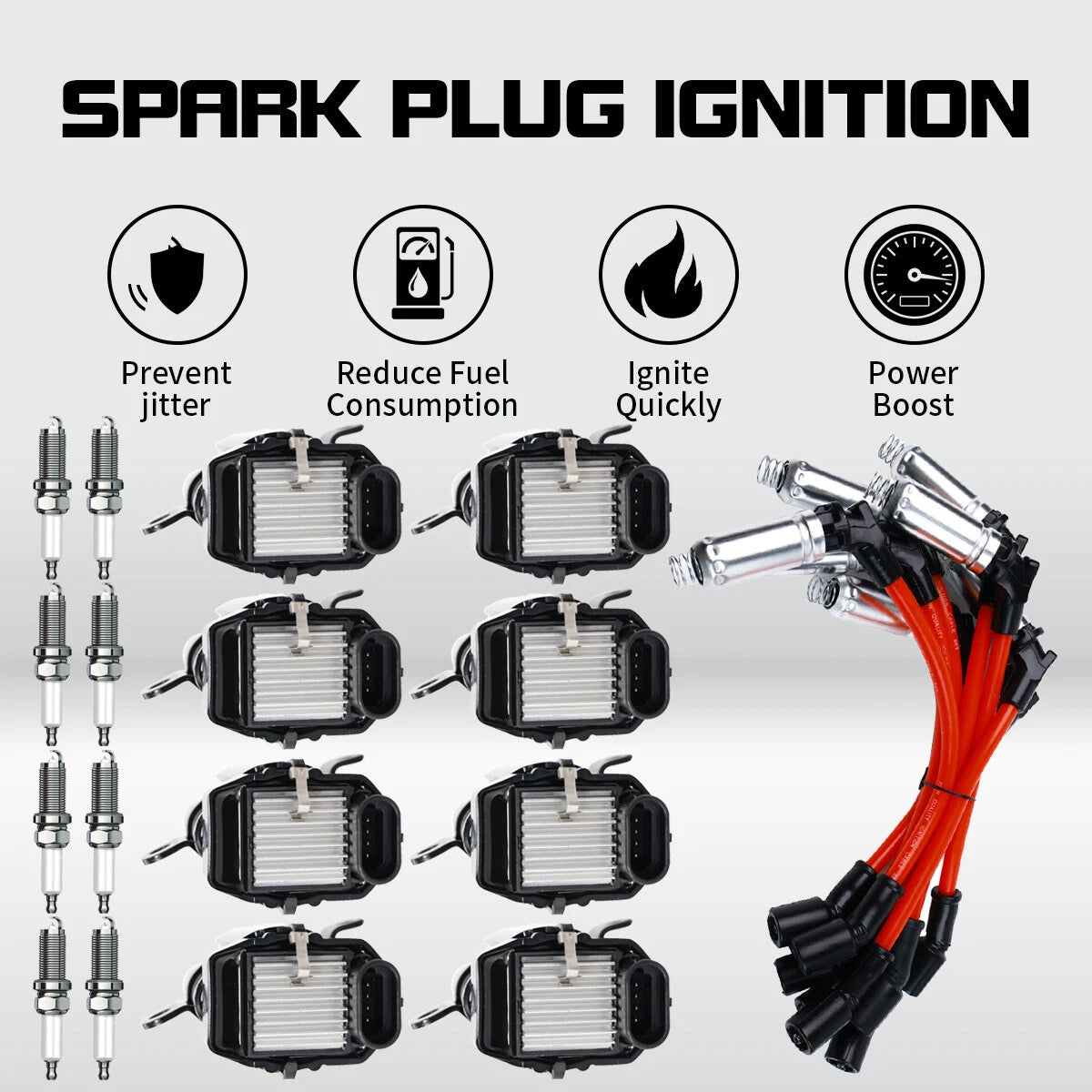 Round Ignition Coil & Plug & Red Wire for Chevy Silverado GMC 4.8L 5.3L 6.0L (2007–2013) UF262