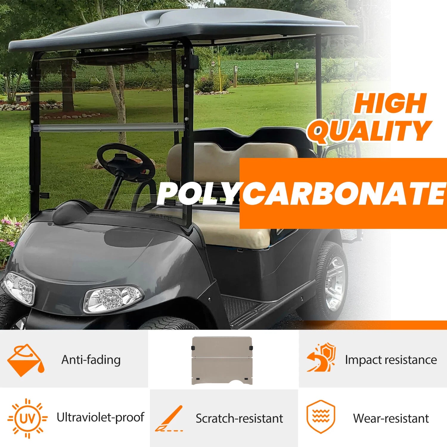 Tinted Windshield for EZGO RXV (2008–Present) Folding Protection