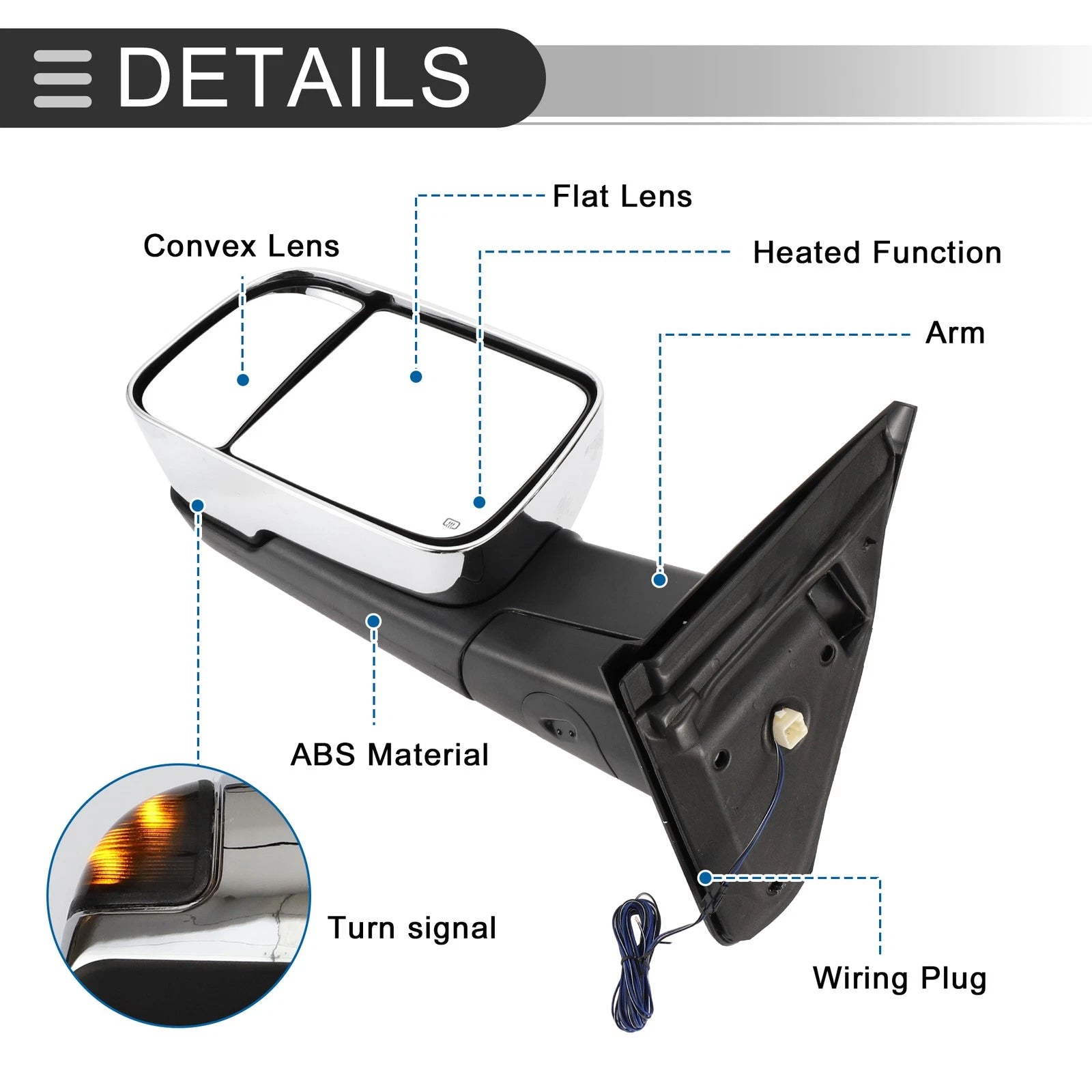 Tow Mirrors for Dodge Ram 1500 (1 Pair, Turn Signal Light, Silver Tone)