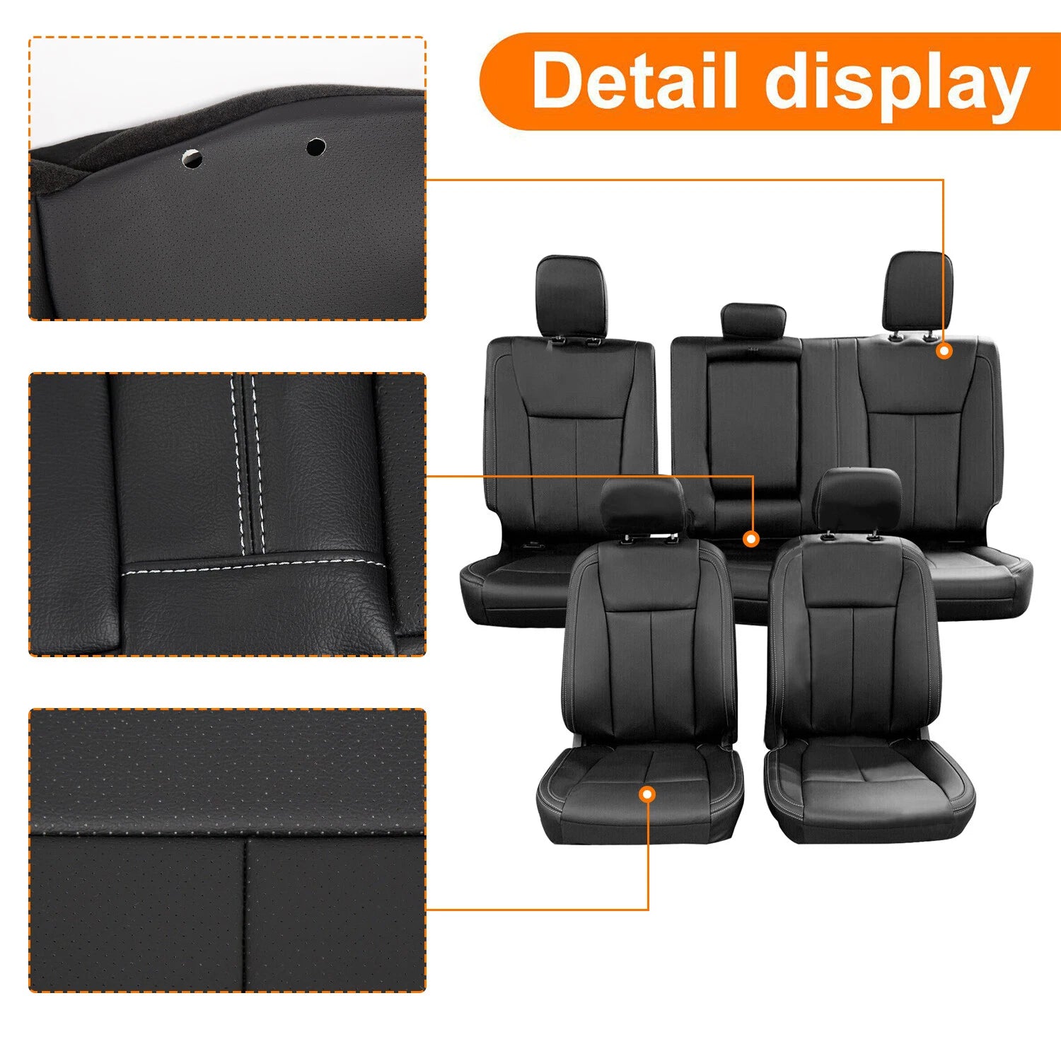 Full Set Seat Covers for Ford F150 Crew Cab (2015–2022) Leather with Armrest