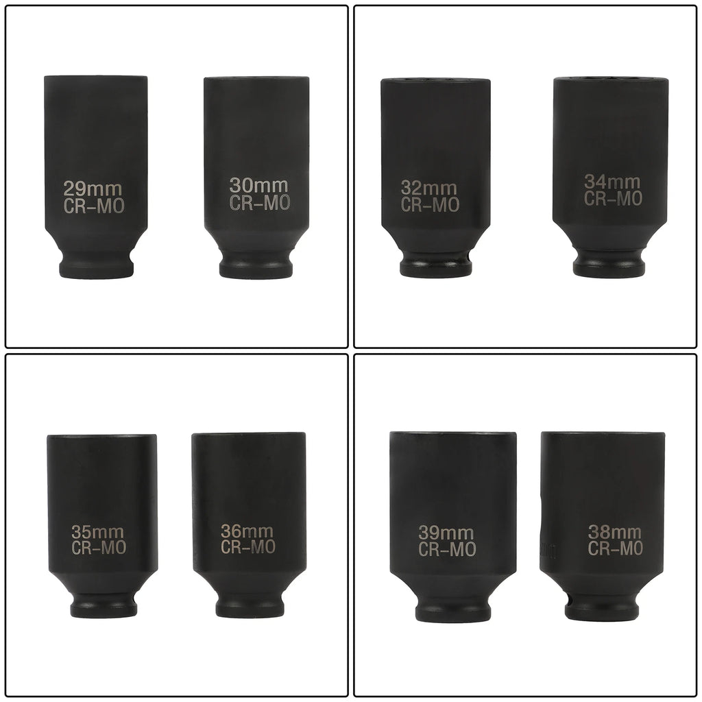 Set of 8 Deep Impact Sockets for Spindle Axle Nut (29-39mm)