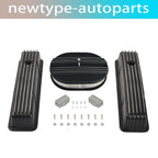 Valve Covers & 12" Oval Air Cleaner for SBC Chevy (1958–1986) Finned Tall Black