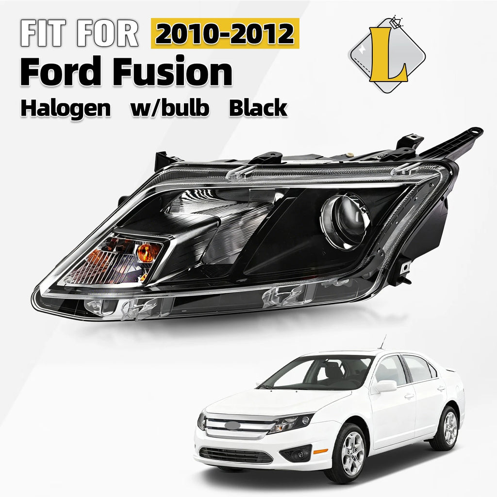 Halogen Headlight for Ford Fusion (2010–2012) Left Side Black Projector with Bulb