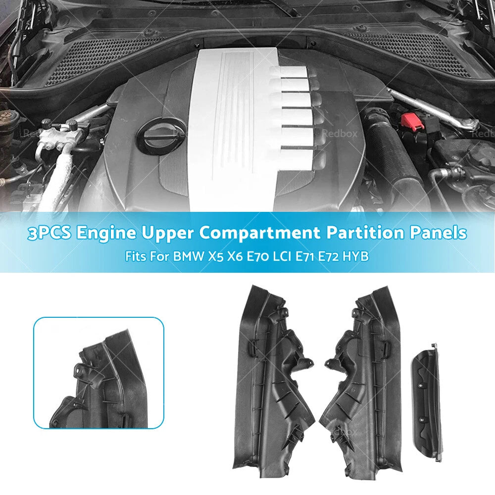 3PCS Engine Upper Compartment Partition Panels for BMW X5 X6 (2007–2013)