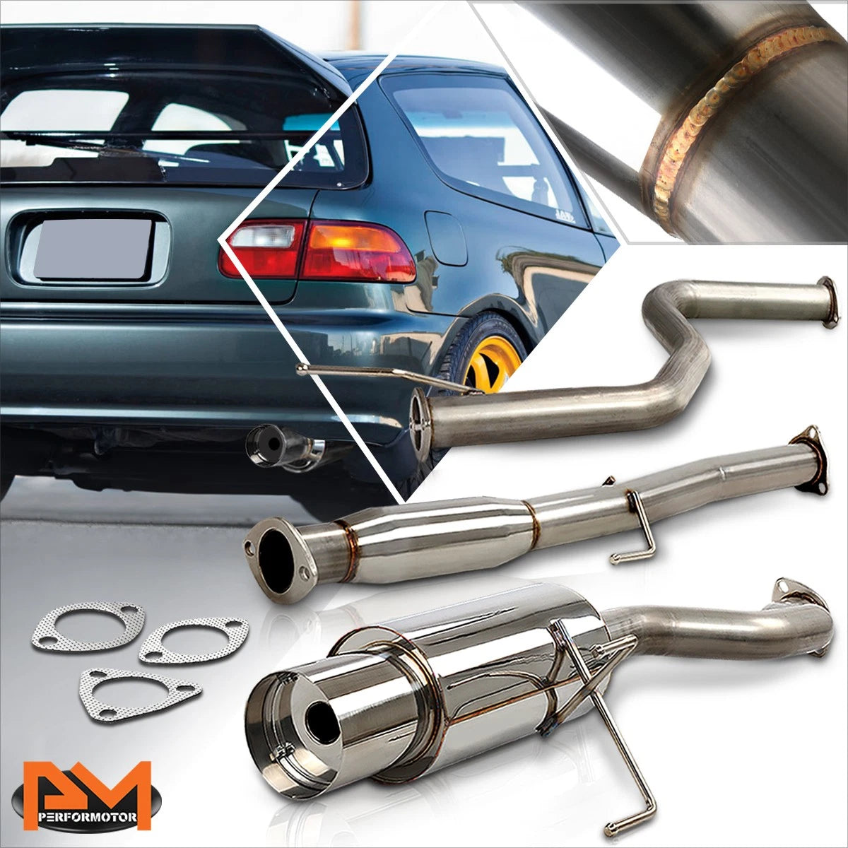 4.5" Tip Muffler Racing Catback Exhaust System for Honda Civic Coupe Sedan (1992–2000)