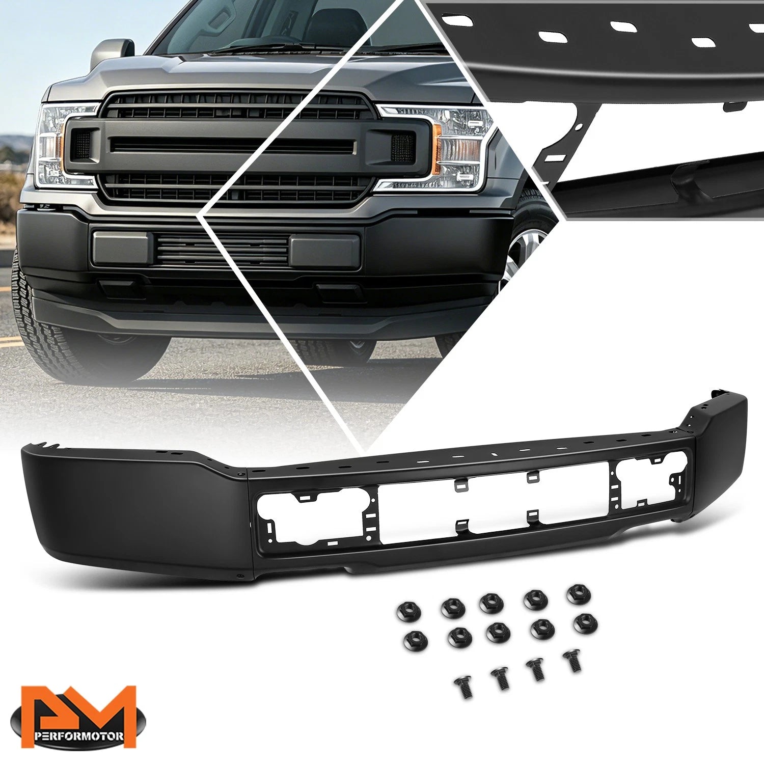 Steel Front Bumper Face Bar for Ford F-150 (2018–2020) Black w/o Fog Light Holes
