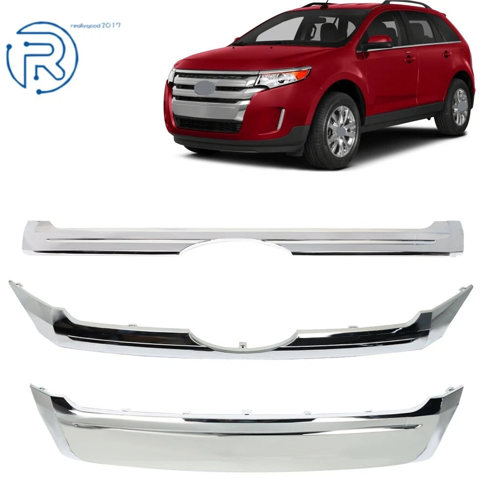 Front Bumper Grille Set for Ford Edge (2011–2014) Chrome Silver