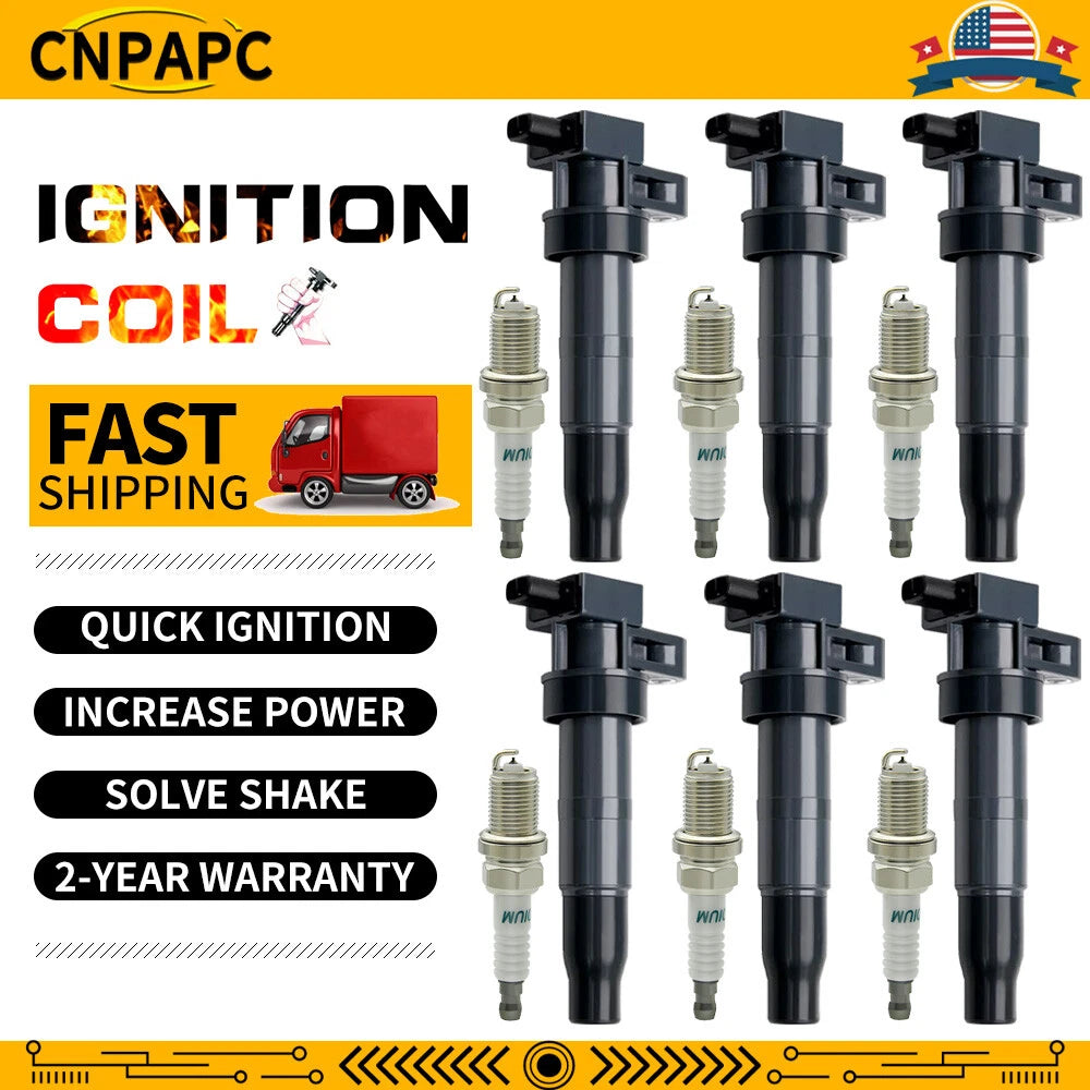 Set of 6 Ignition Coils & Spark Plugs for Hyundai Santa Fe, Kia Sorento, Sedona (UF546)