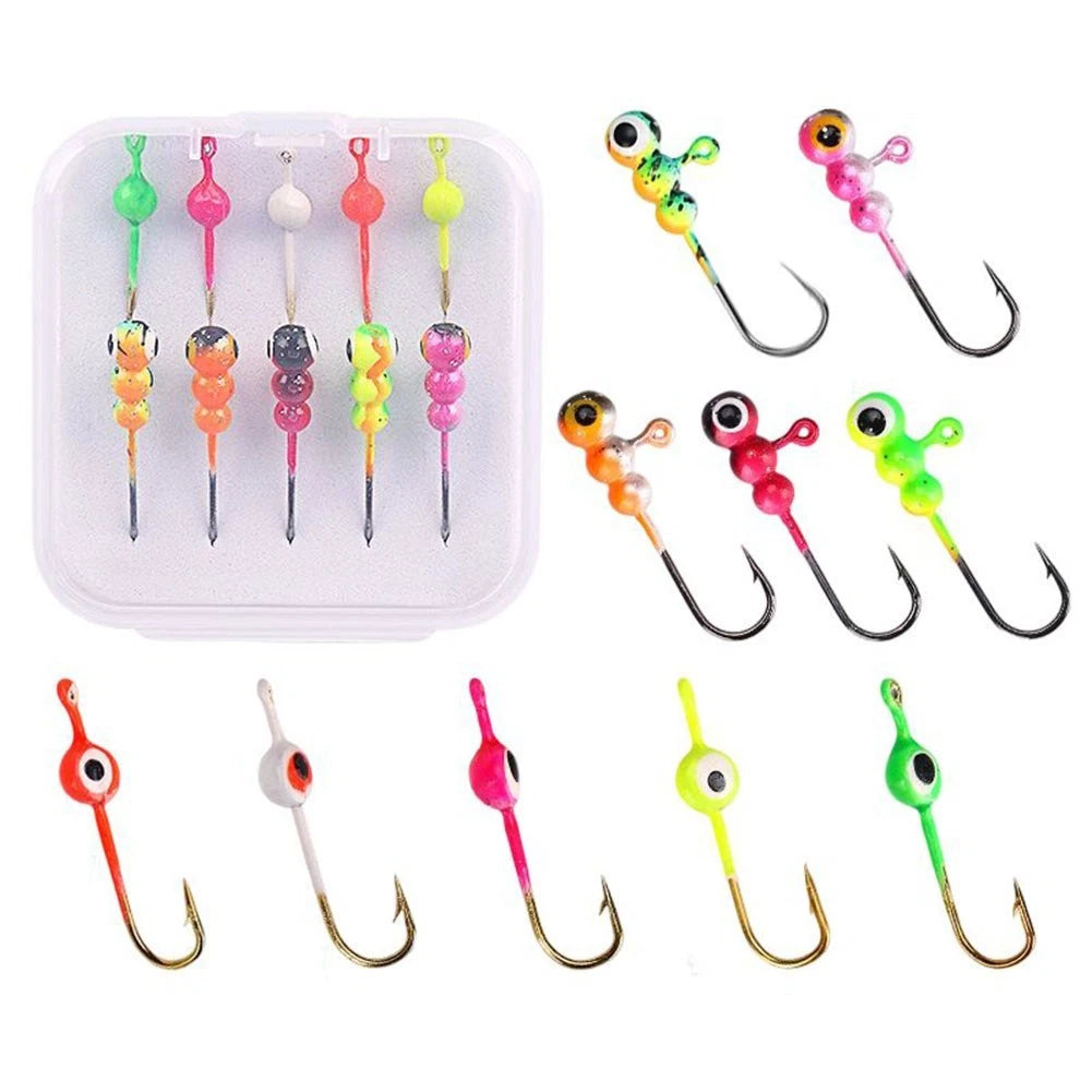 Set of 4 Soft Bait Jig Heads for Ice Fishing - Carbon Steel, Multicolor