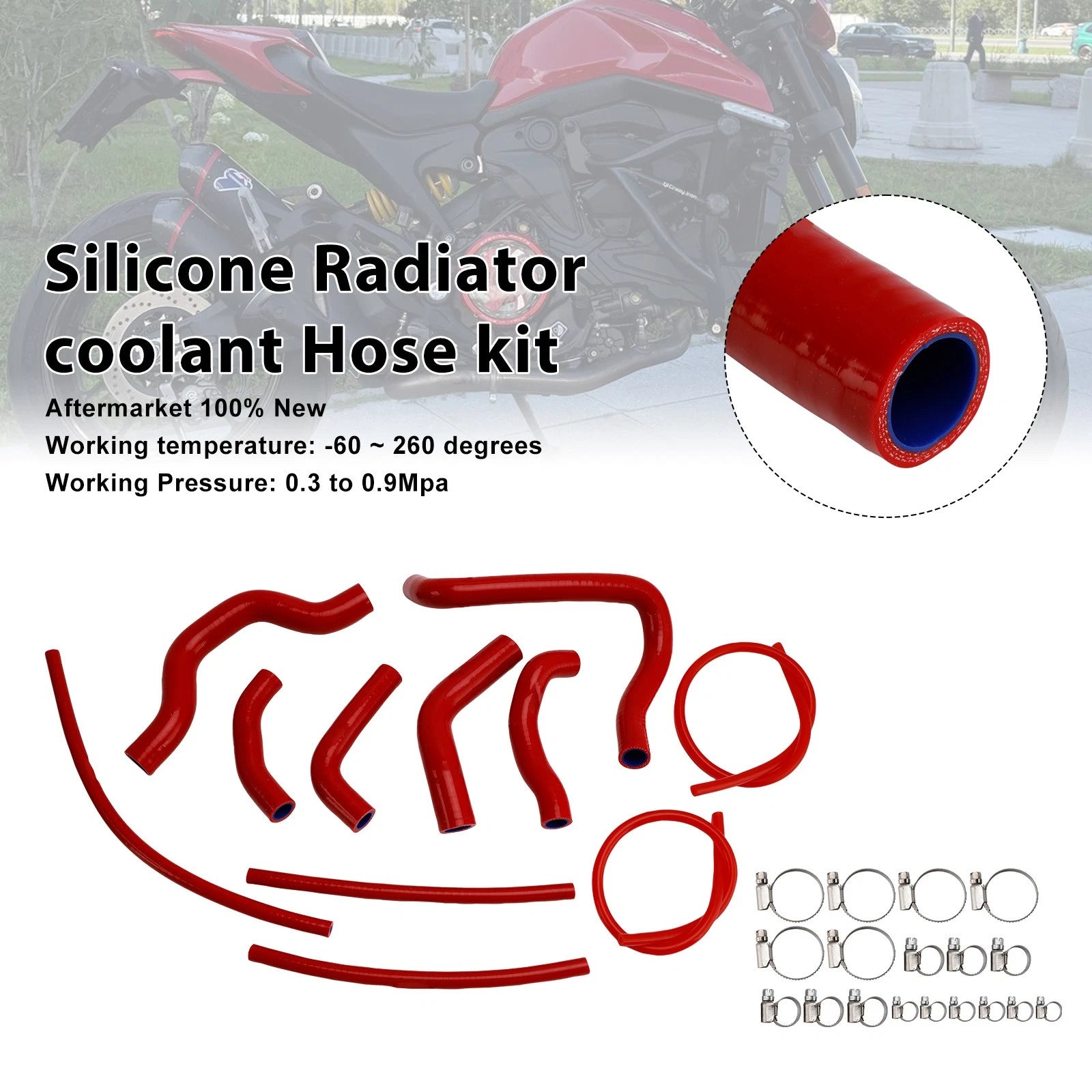 Silicone Radiator Coolant Hose for Ducati Monster 937 (2021–2025) Red#33