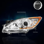 Projector Headlight Set for Mazda 3 (2010–2013) Chrome Housing Amber Side