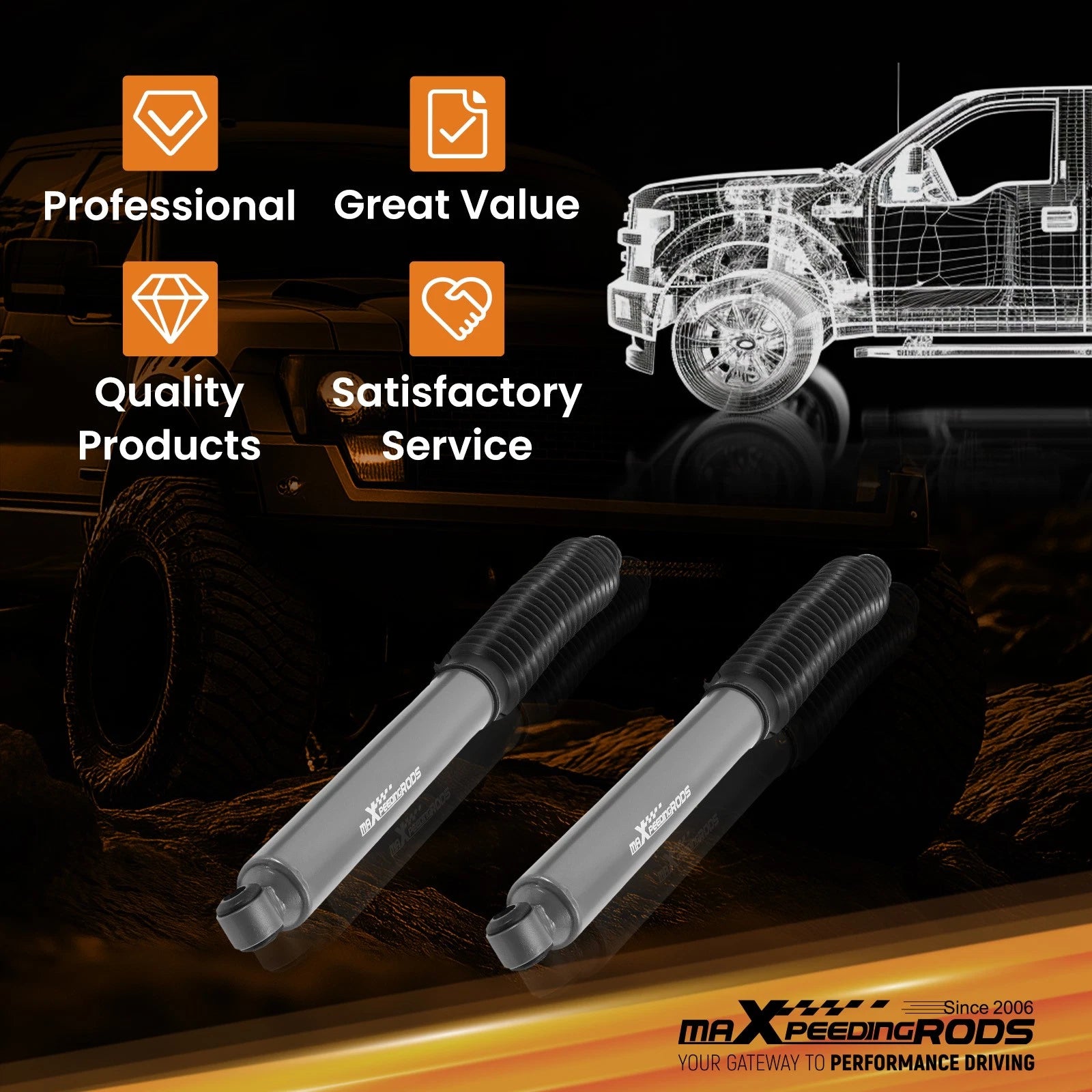 4" Lift Shock for Ford F150 (1980–1996) 4WD Nitrogen Bushing