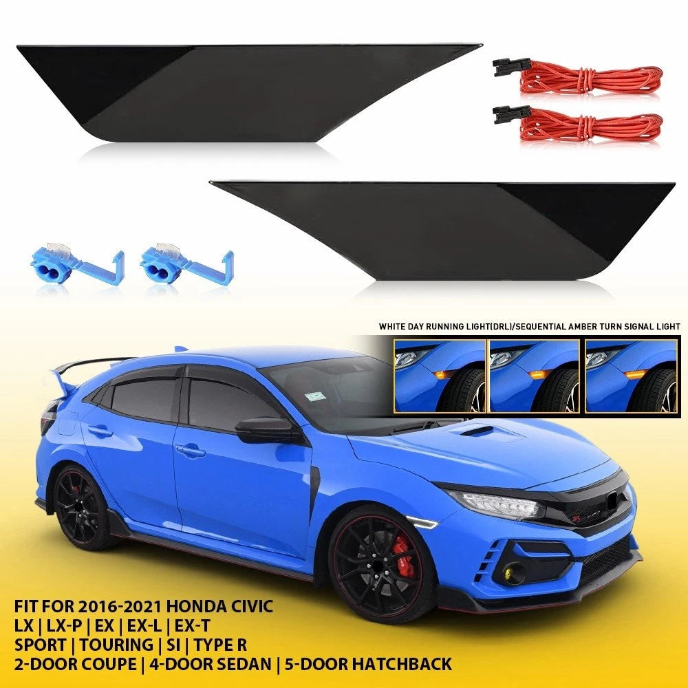 Set of 2 Front Fender Side Marker Lights for Honda Civic (2016–2021) W/LED Bulb