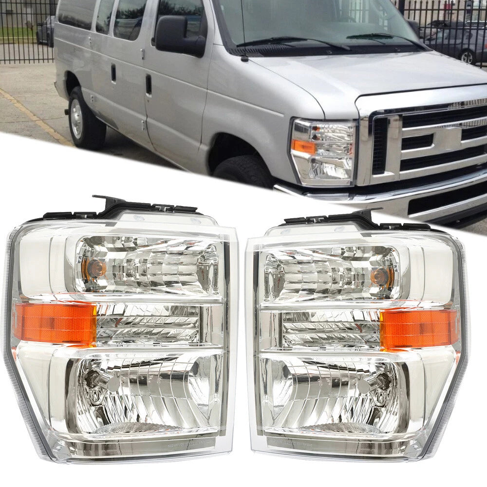 Set of 2 Headlight Assemblies for Ford E150 E250 E350 E450 (2008–2014)
