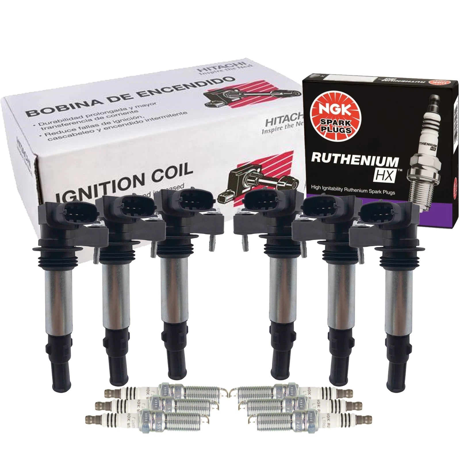 Set of 6 Ignition Coils & NGK RutheniumHX Spark Plugs for Buick Cadillac GMC