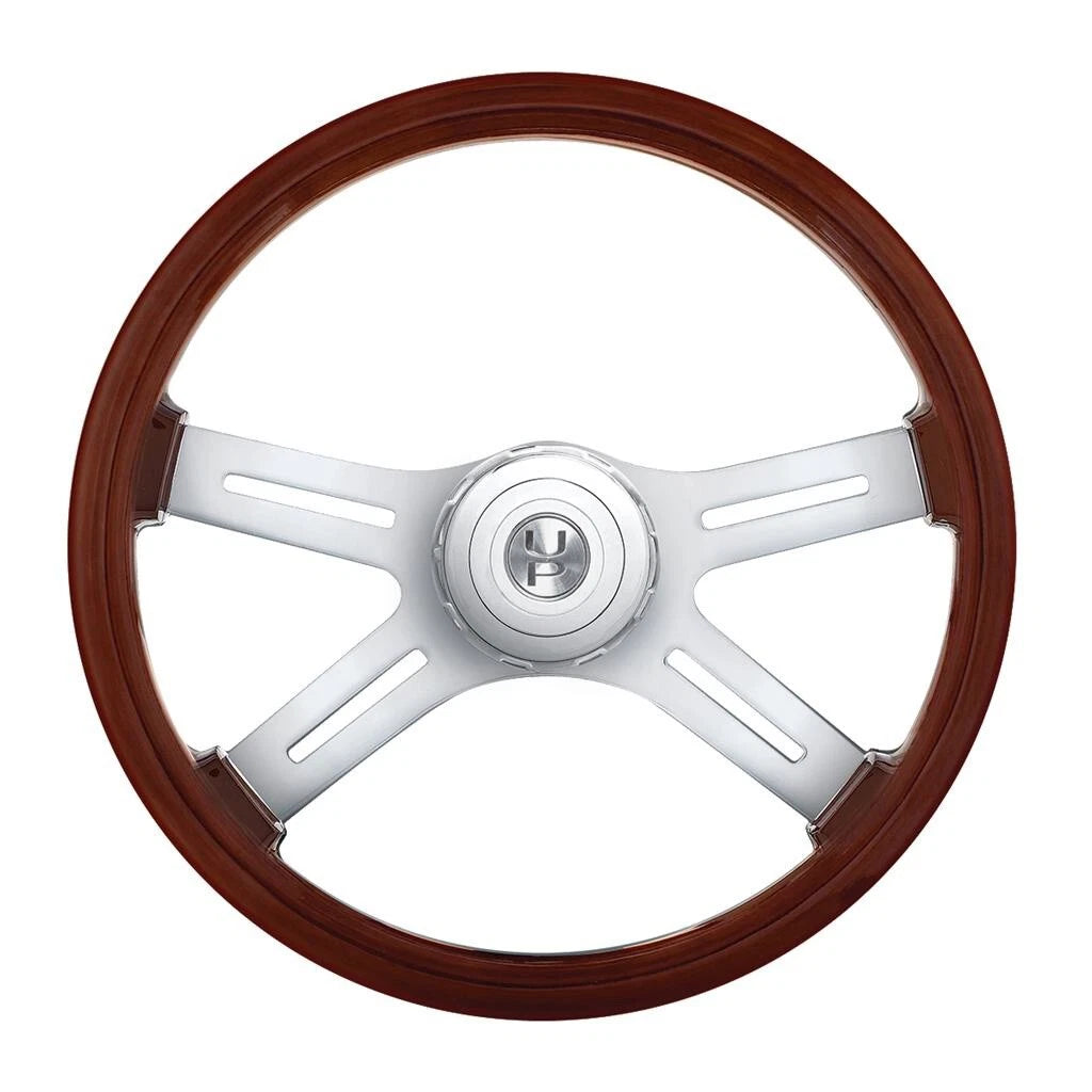 4-Spoke Wood Steering Wheel with Hub Adapter and Horn Button for Peterbilt (2000–2025)