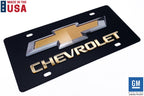 3D Premium Chevrolet Bowtie Gold Script Logo Black License Plate for Chevy (2000–2024)