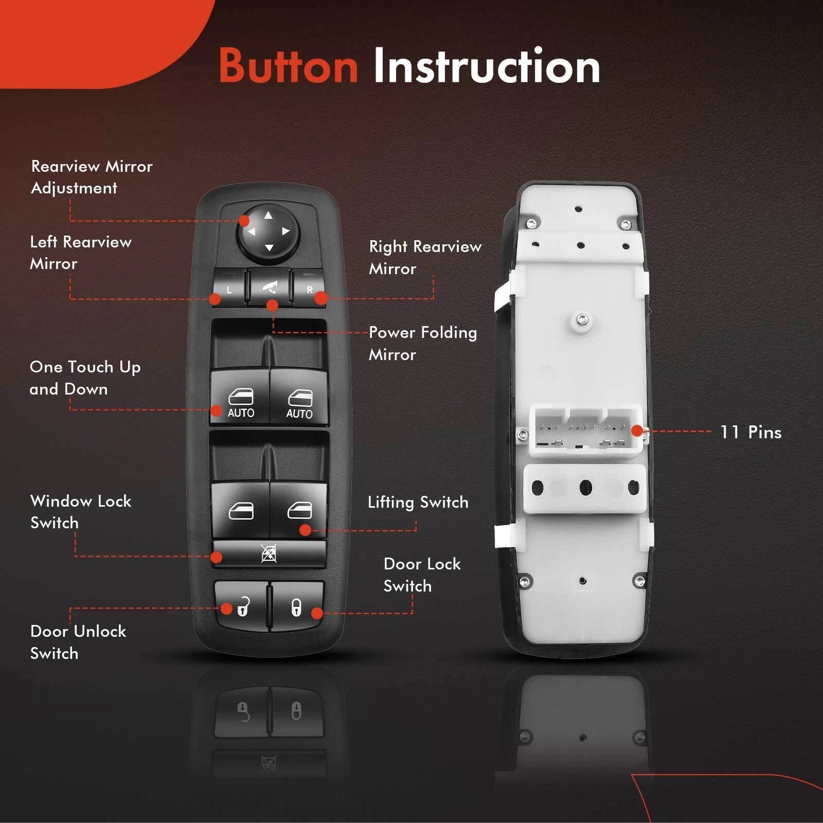 Front Left Power Window Switch for Jeep Grand Cherokee (2016-2021)