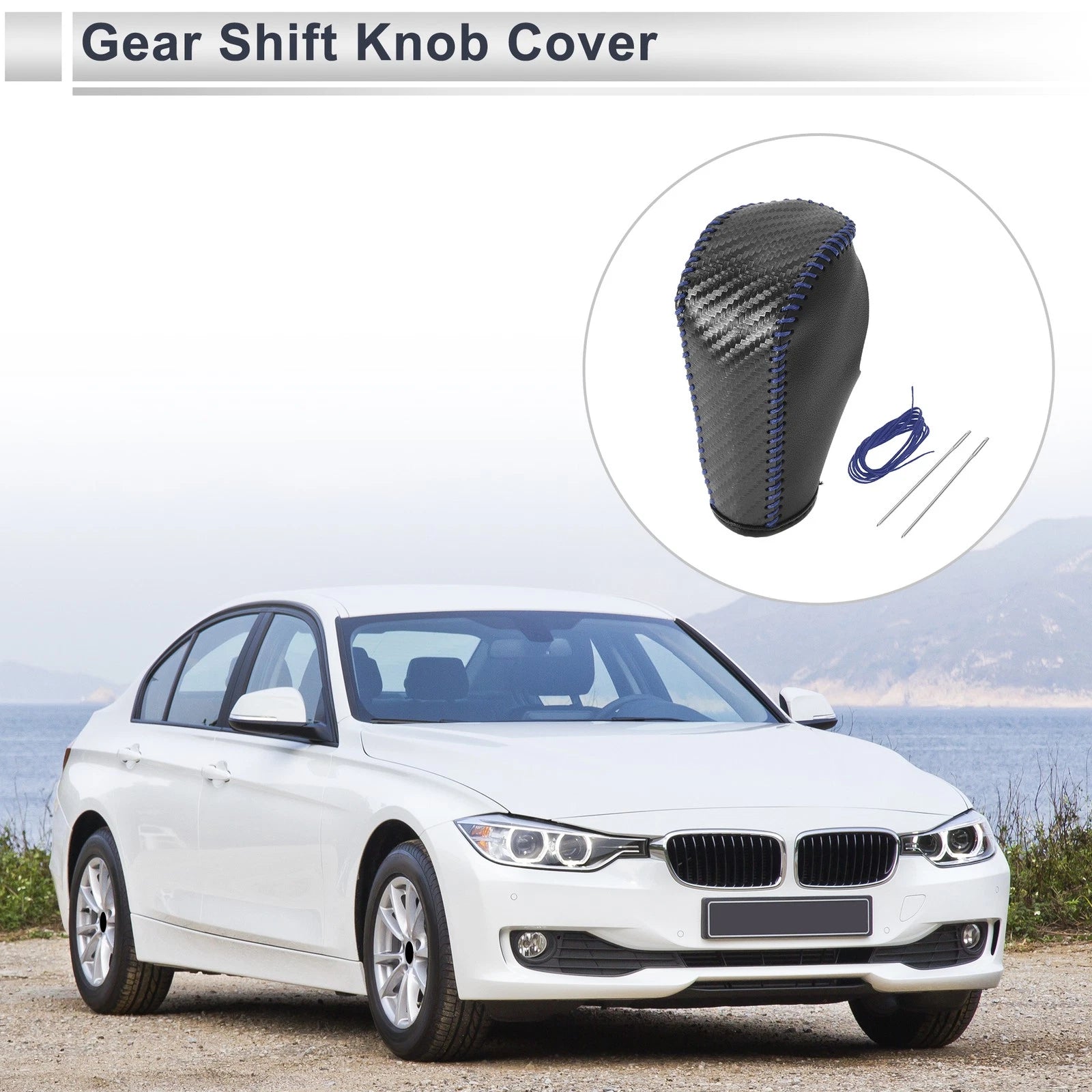 Gear Shift Knob Cover for BMW 3 Series (2004–2012) Black Carbon Fiber Blue