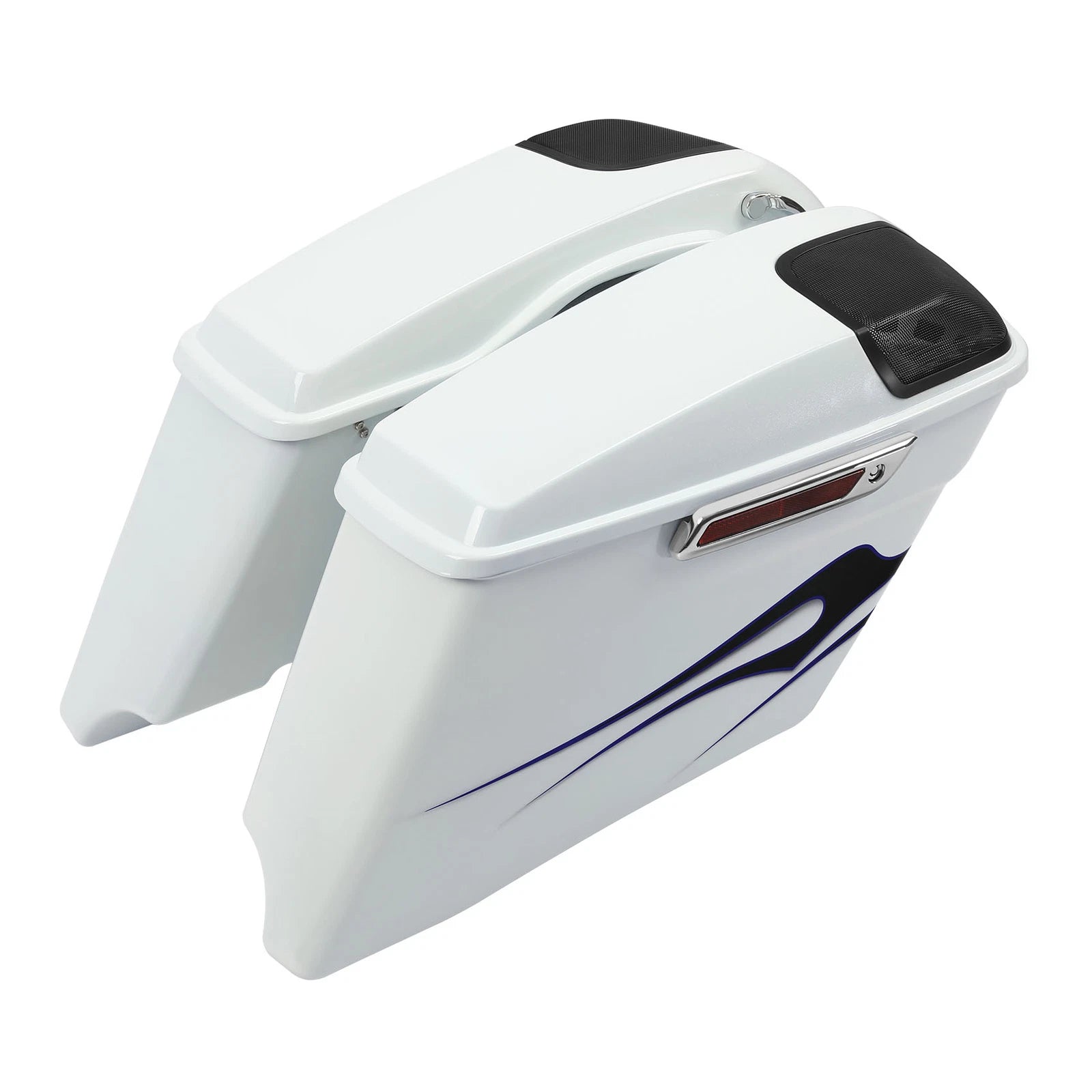 4" Saddlebag for Harley Touring (2014–Present) White Amethyst Black Licorice Flames