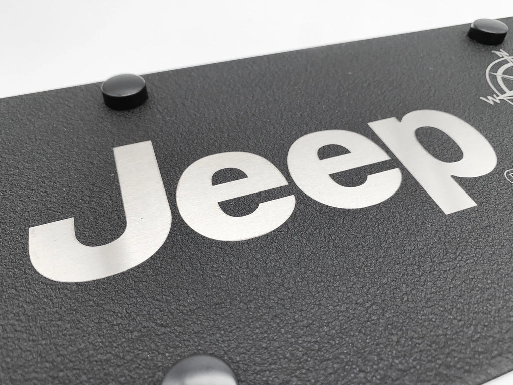 Black License Plate Cover with Jeep Script Logo for Jeep Wrangler (2011–2024)