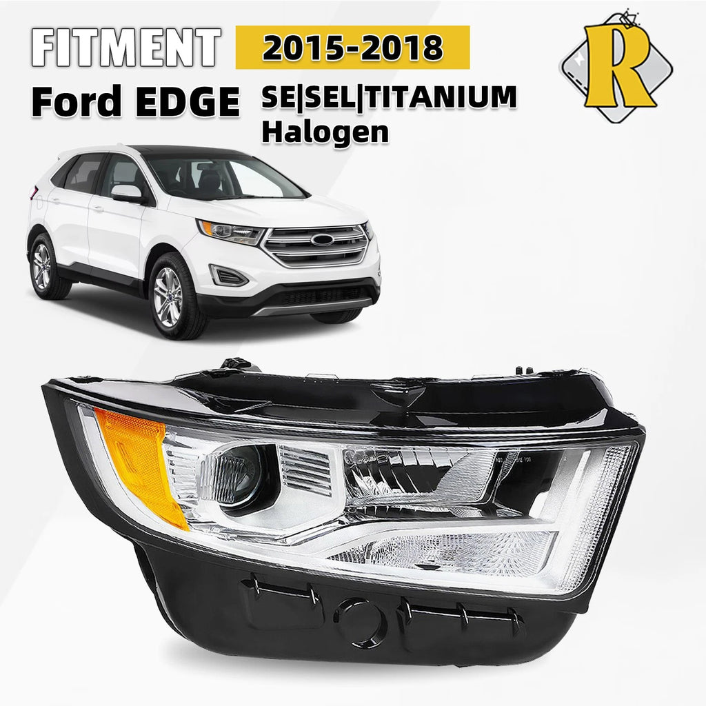 Halogen Headlight for Ford Edge (2015–2018) Right Passenger Side, Chrome