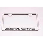 Polished License Plate Frame w/Yellow LED&"Corvette" for 2014-17 Chevy Corvette