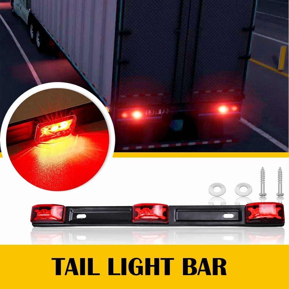 9-LED Red Stainless Steel Tail Light Bar for Pickup Truck Trailer 
