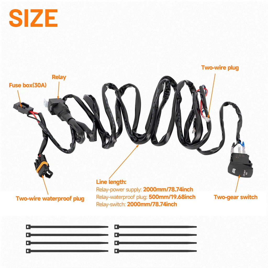 14AWG Blue LED Light Bar Switch Wire Harness for Polaris RZR Ranger (2010–2023)