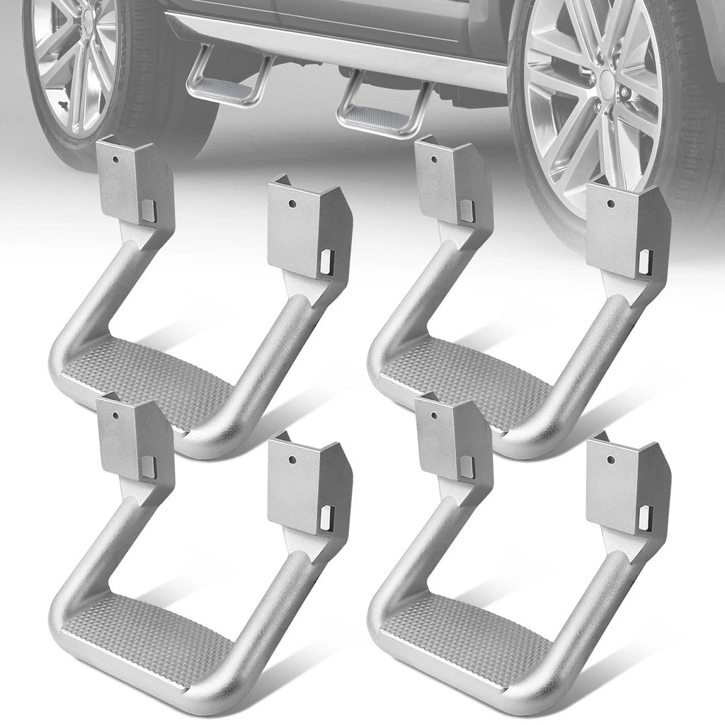 Set of 4 Silver Powder-Coated Cast Aluminum Side Steps for Ford/Chevy/GMC/Dodge