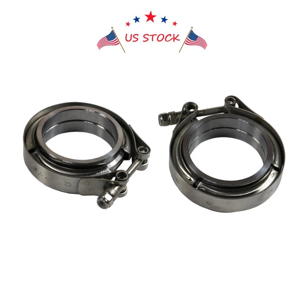 Set of 4 Stainless Steel V-Band Flanges and Clamps for Turbo Exhaust Downpipes