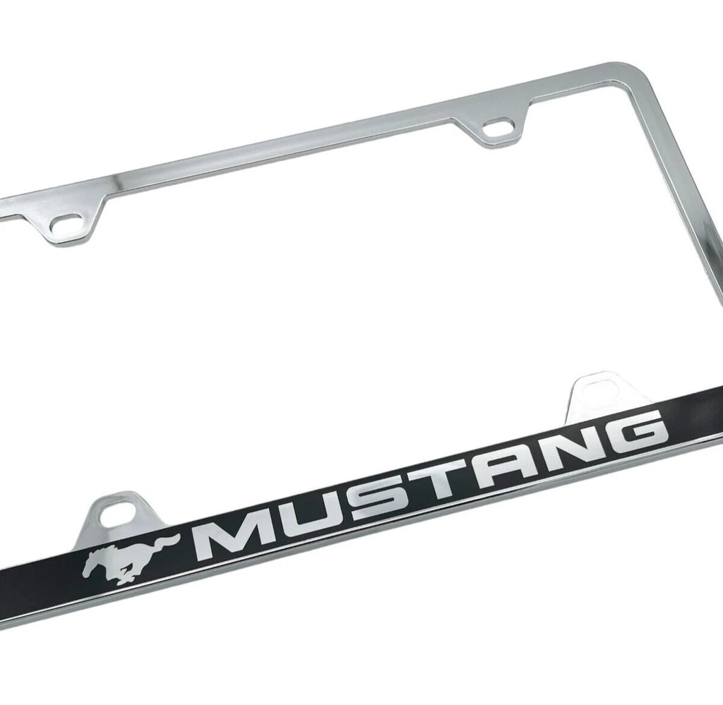 Chrome ABS License Plate Frame with Mustang Script Logo for Ford Mustang (2005–2024)
