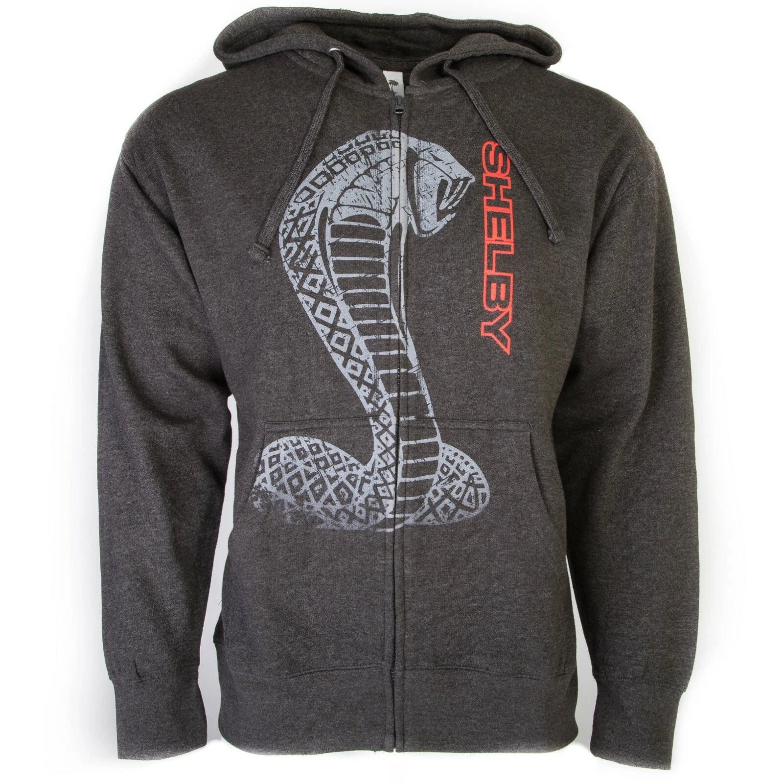 Zip Up Hoodie Jacket for Shelby Cobra (Licensed) Gray Red Snake Emblem (Unisex)