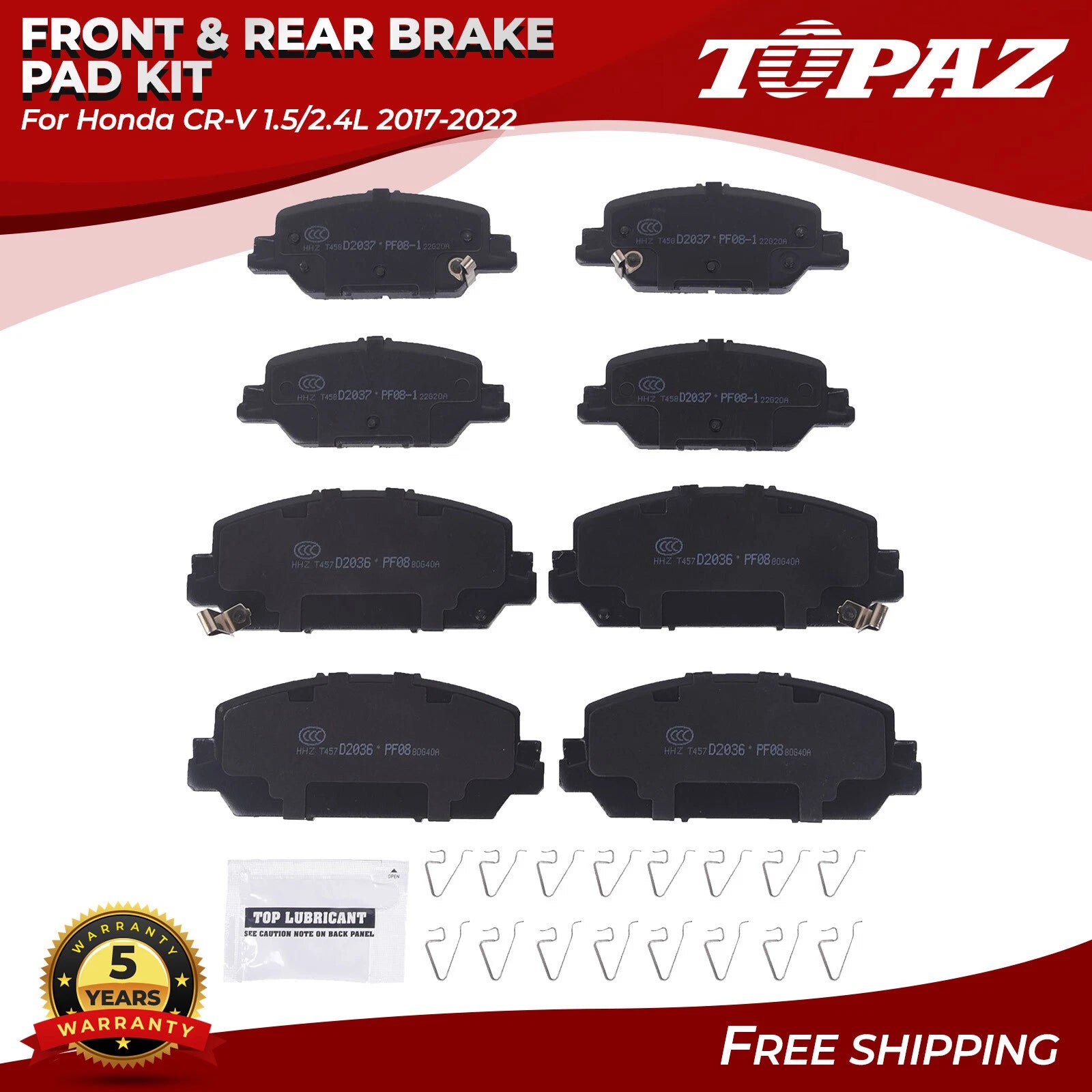Set of 8 Ceramic Brake Pads for Honda CR-V (2017–2022)