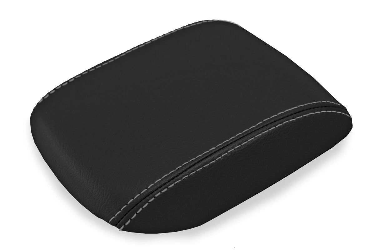 Leather Console Lid Armrest Cover for Volvo S40 (2004–2007) Black Gray Stitch