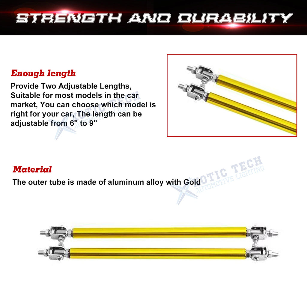 Gold Adjustable Bumper Lip Splitter Diffuser Strut Rod Tie Bars for 6''-9'' (YYYY-YYYY)