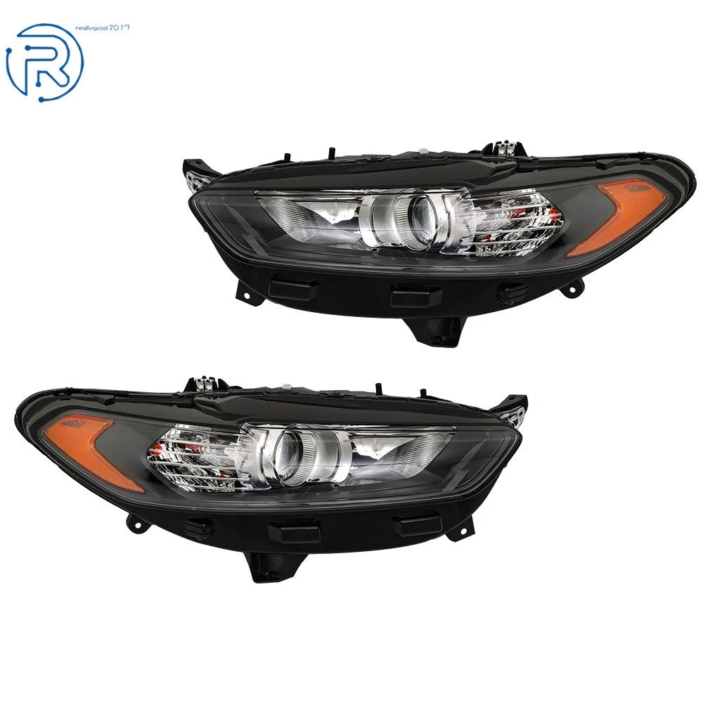 Set of 2 Halogen Headlights for Ford Fusion (2013–2016) Black Left & Right