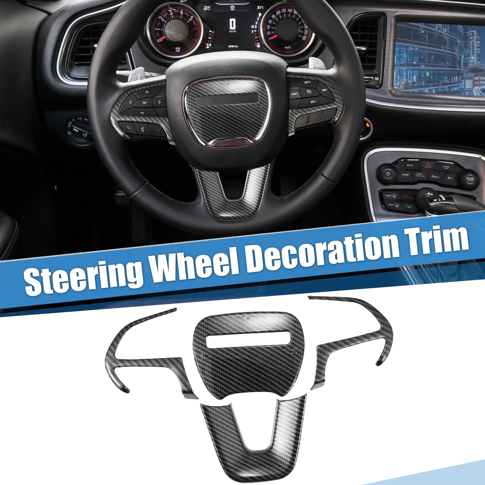 Steering Wheel Sticker Trim Kit for Dodge Challenger (2015–2021) Black