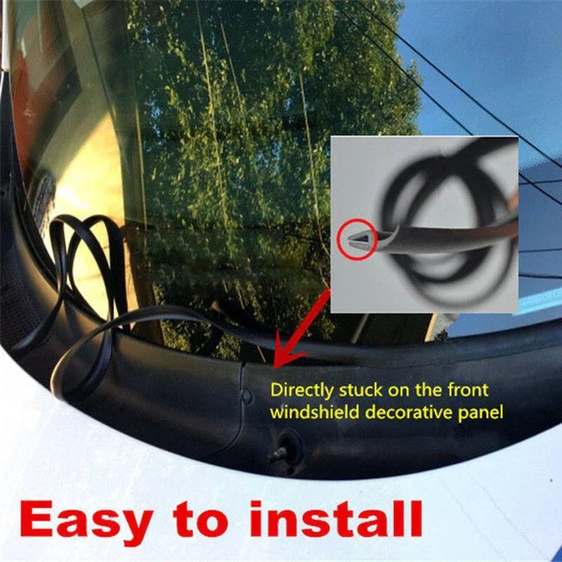 Protective Rubber Strip for Black Car Front Windshield Panel Decor Trim