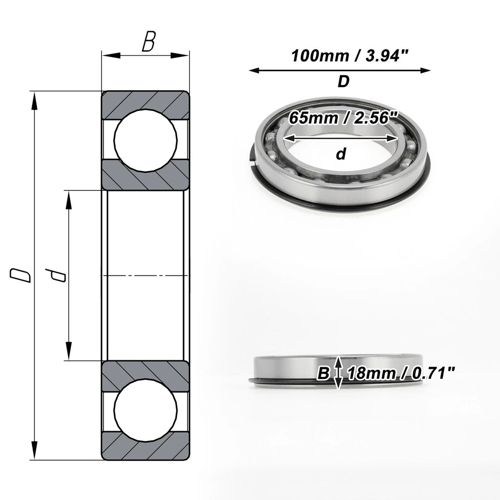 Deep Groove Ball Bearing 6013NR for Scooter Skateboard Wheel (P0 65x100x18mm)