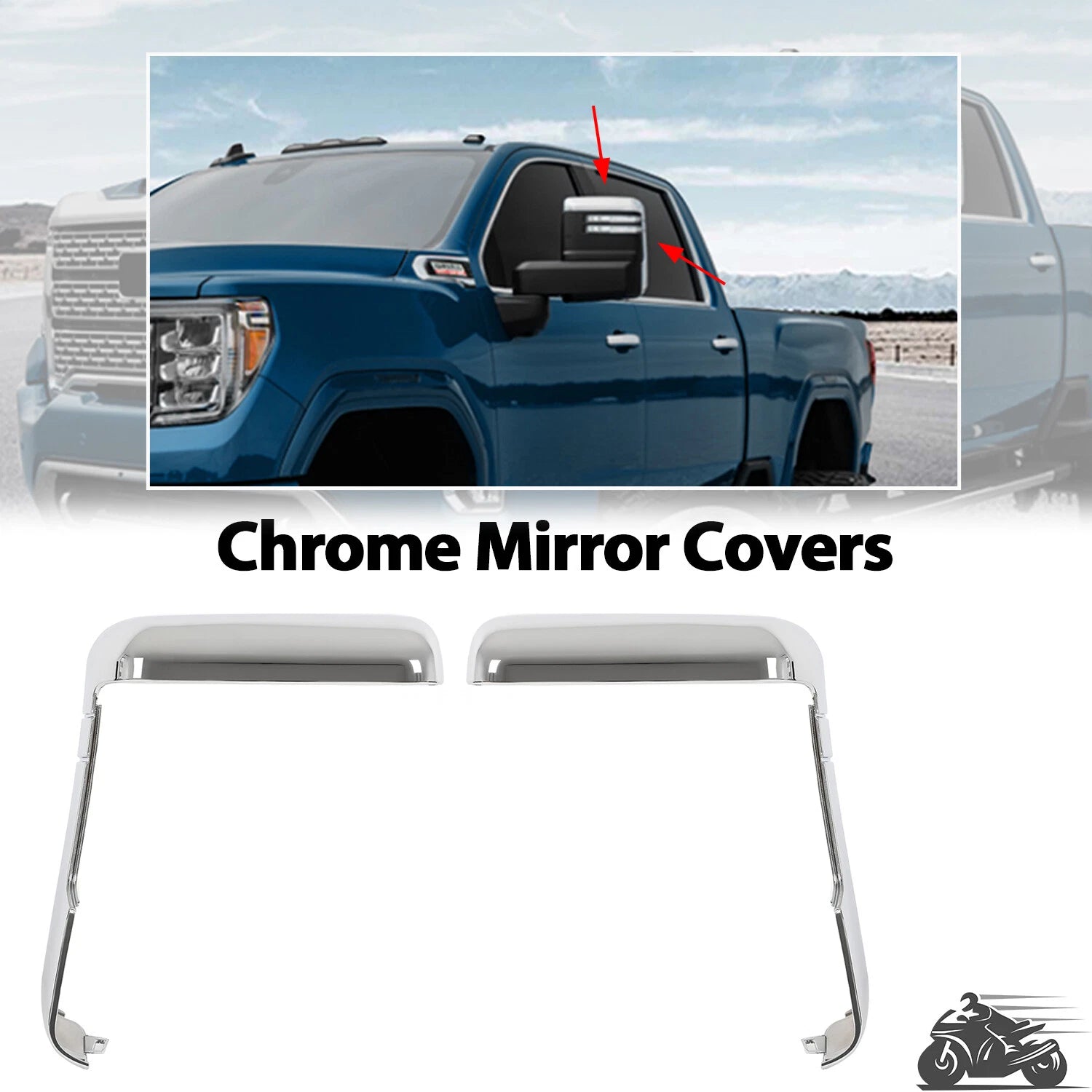 Chrome Top & Side Mirror Cover for Chevy Silverado GMC Sierra 2500 3500 HD (2020–2024)