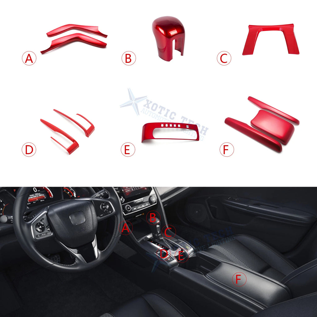 Gear Shift Knob Armrest Box Cover Trim for Honda Civic (2016–2021)