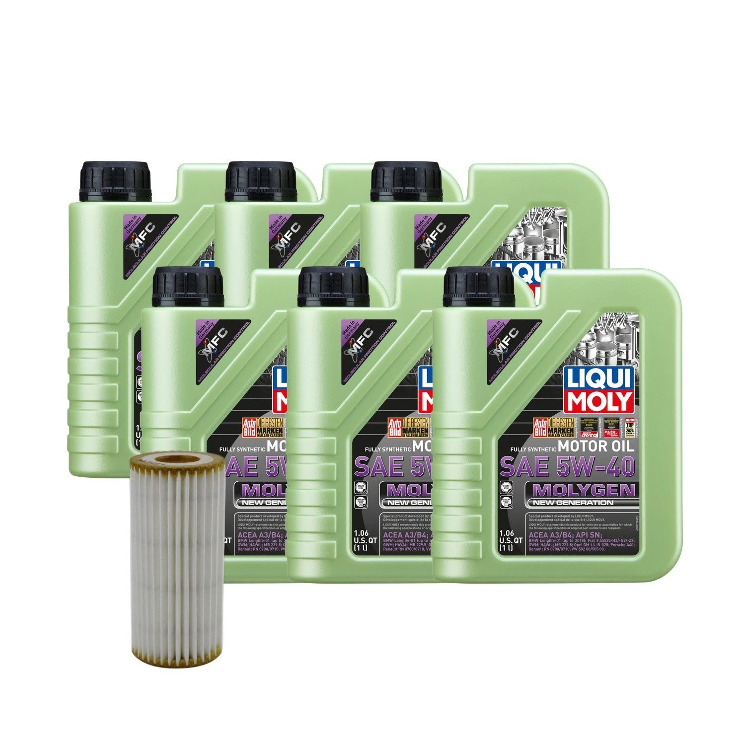 6L Liqui Moly Molygen 5W-40 Oil Change Kit for Audi A4 Quattro Q5 (2009–2020)