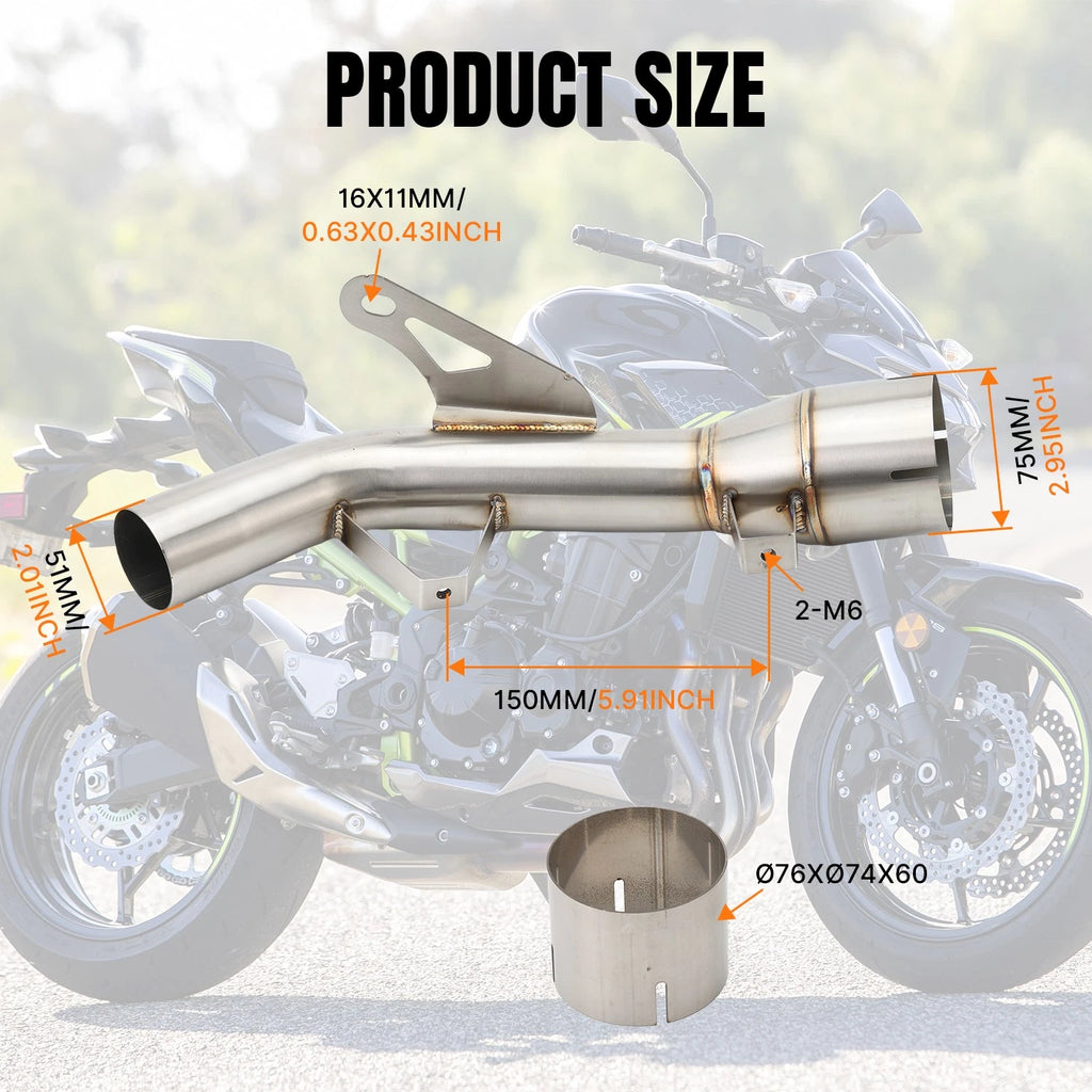 Stainless Middle Link Pipe for Kawasaki Z900/ZR900 ABS (2017–2025)